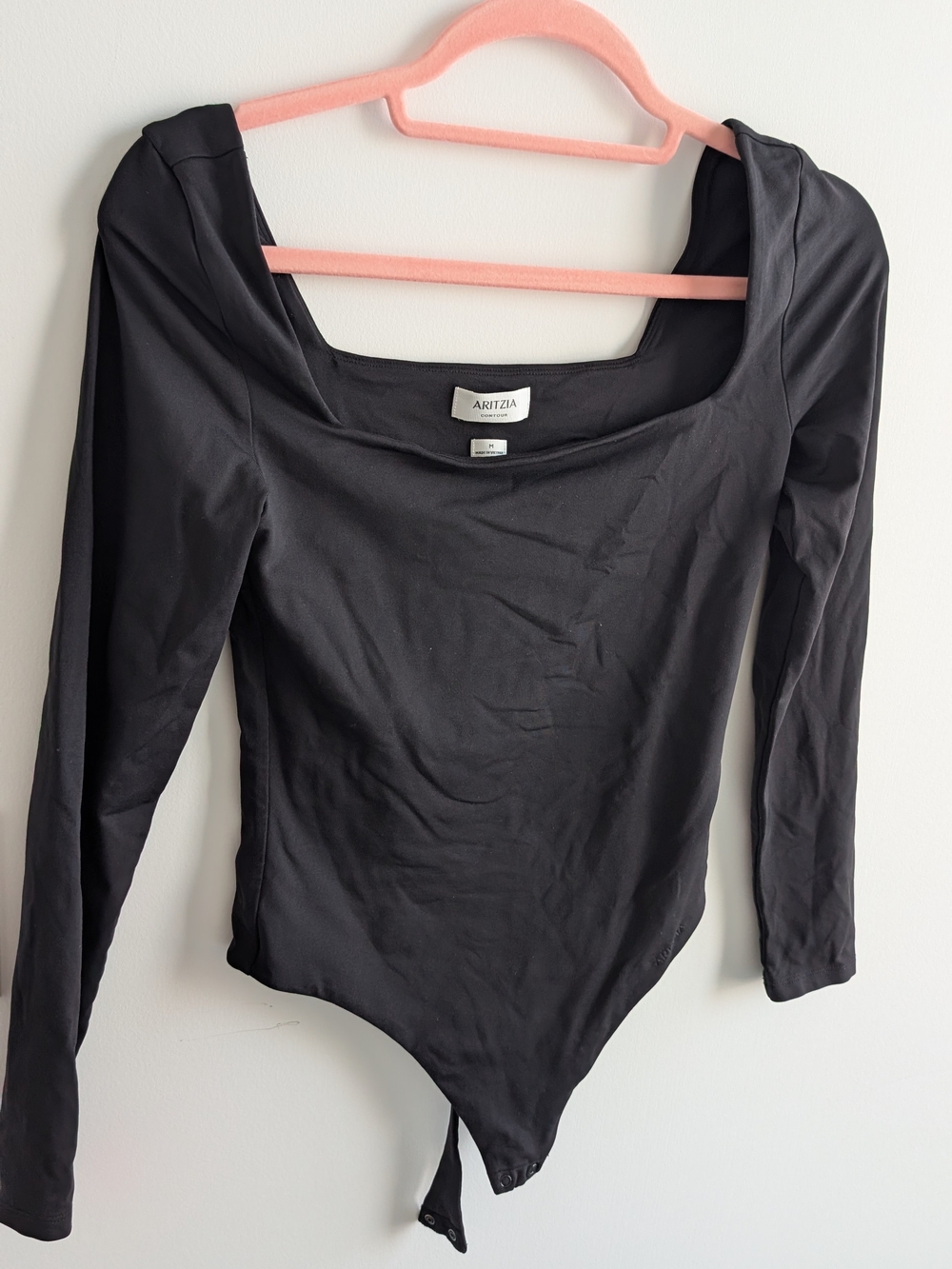 Aritzia Black Long-Sleeve Square-Neck Bodysuit